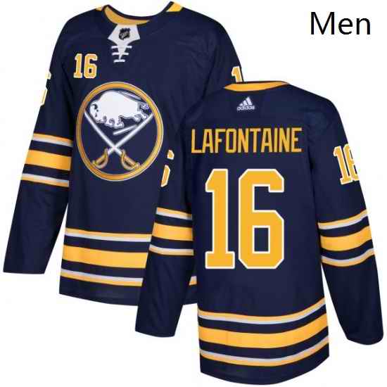 Mens Adidas Buffalo Sabres 16 Pat Lafontaine Authentic Navy Blue Home NHL Jersey